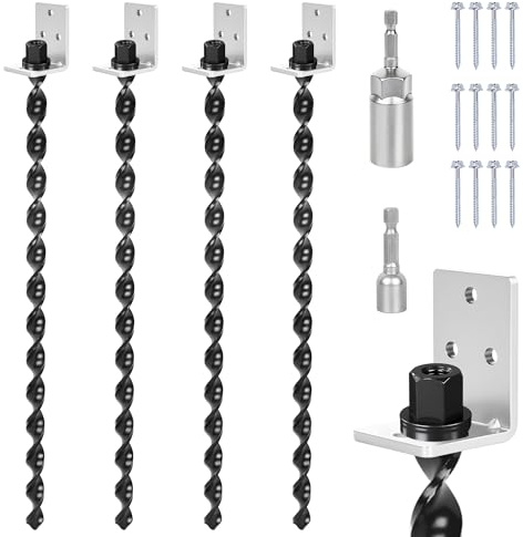 24 Ground Anchors Screw in, 4PCS Heavy Duty Mobile Home Anchors, Multi-Purpose Earth Anchors with Brackets and Adapter for Drill, Ideal for Mobile Homes, Storage Sheds and Carports (Sliver)
