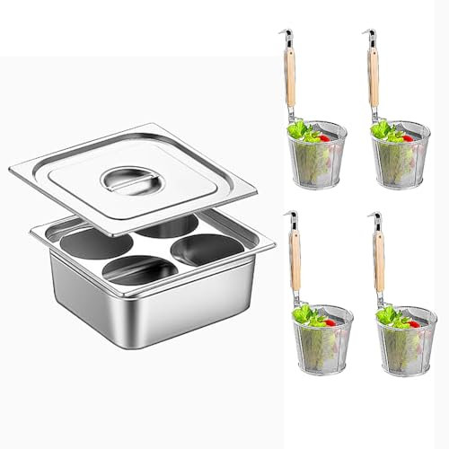 Set per la cottura della pasta in acciaio inox con cestello scolapasta, pentola per la cottura a vapore per la cucina di casa e per ristoranti, utensili per la cottura della pasta, 6 fori (4 fori)