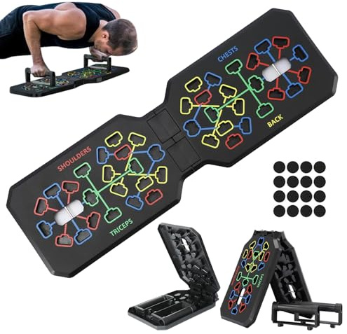 LEKEFETO Tavola per flessioni aggiornata Maniglie per flessioni con allenamento 24-in-1 | Push Up Board | Pieghevole e antiscivolo (materiale ABS) | Allenamento a casa | Carico 150KG + Guida muscolare