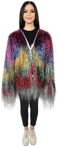 HPO HALLOWEEN PARTY ONLINE Dünne Lametta-Jacke für Festivals, Karneval, leicht, extra dicht, glitzernd, perfekt für Raves, Cosplay, Halloween und Kostümpartys, mehrfarbig, große Größe