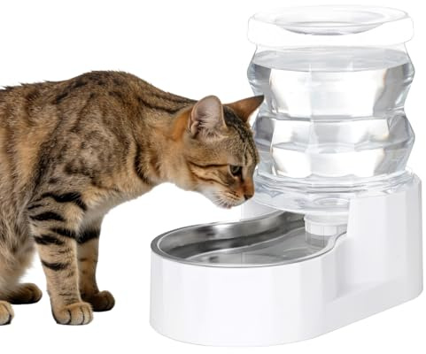 RIZZARI 4L Gravity Cat Water Dispenser: Filter-Free for Cats & Small Dogs | Compact Footprint / No Electricity / Stainless Steel Bowl / Spill-Resistant Base / Easy Refill / Low Maintenance