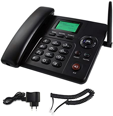 Wireless GSM Desk Phone with SIM Card Slot, Hands-free, SMS, Radio Functions, Redial & Pause - Desktop Telephone for Home Use