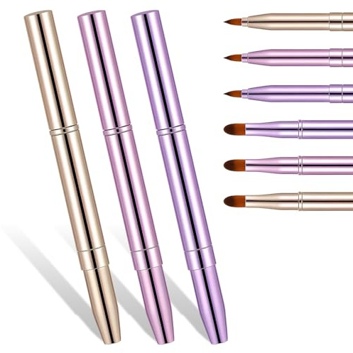3 Pack Lip Brush for Lipstick Lip-Gloss Professional Double-ended Lip Makeup Brush Retractable-Lip Brush Travel Lip-Makeup Brushes Set for Lipstick-Lip Gloss Eyeshadow Include Lid