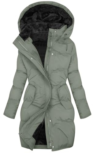 Winter Coats for Women Quilted Down Jackets Long Puffer Coats for Women Fleece Lined Waterproof Jacket with Fur Hood Winter Parka Jacket Womens Plus Size Trench Coat Oversize Warm Fall Jackets