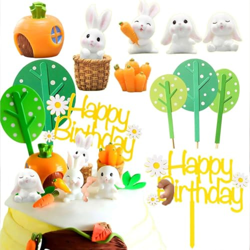 Bunny Birthday Cake Decorations Bunny Cake Topper Pack of 11 Mini Cake Decoration Baby Shower Cake Decoration Fairy Cake Decorations Fairy Cake Topper for Easter Festival Birthday Party