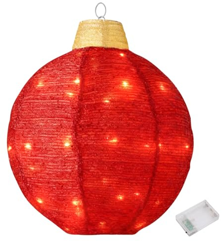 Weihnachtsbeleuchtung Außen, Hängende LED Kugel Lichter, 45CM Groß Weihnachtskugel Outdoor, Beleuchtet Runde Lampions, 2 Modi Weihnachtslaterne für Garten Party Wohnzimmer (Rot)