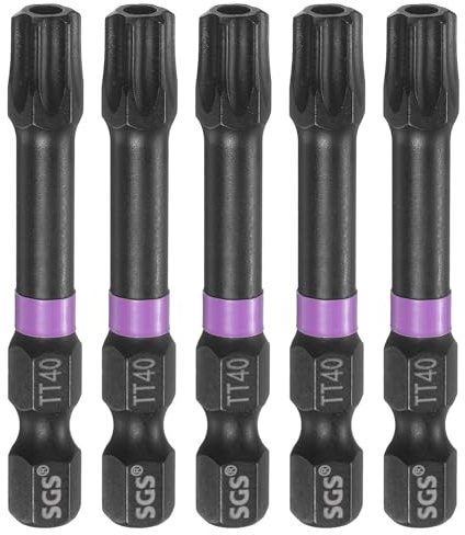 sourcing map 5pcs TT40 Torx Testa Cacciavite Impact Bit 1/4 Hex Shank 2 (50mm) Lungo Magnetico Tamper Proof 6 Point Star Screw Driver Drill Bit Fosfato S2 Acciaio Utensili Elettrici con Foro