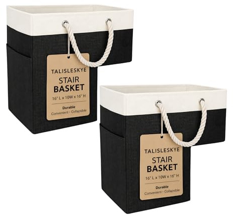 talisleskye Stair basket,Foldable staircase baskets,Step stairs storage baskets with handle,2pcs black