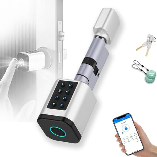 Smartes Türschloss mit Fingerabdruck, Euro-Profil-Zylinder, einstellbare Länge 70-90mm, entsperren per App, Code, RFID, Schlüssel, für Haustür