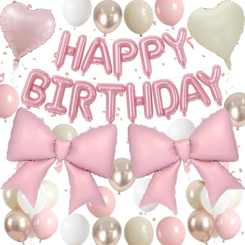 23 Stück Rosa Luftballons Schleife, Herzballons Schleifen Deko Geburtstag Mädchen, Schleifen Deko Geburtstag für Babyparty Geburtstag Deko Hochzeit Valentinstag Dekoration