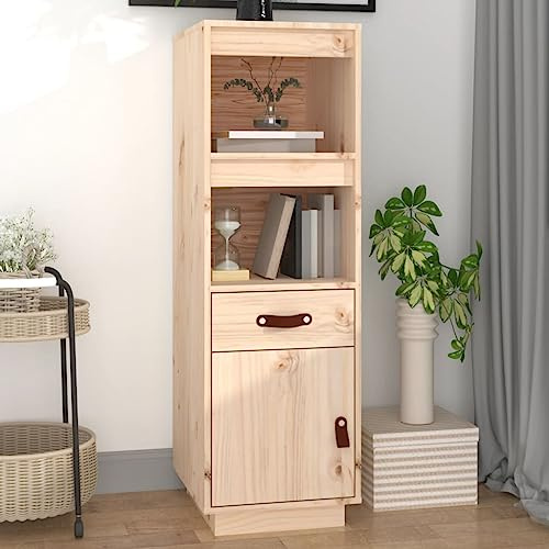 QUAHEAS Highboard, massivt trä, furu, 34 x 40 x 108,5 cm, skänk bufféskåp med förvaringsutrymme, köksbuffé, skåp för matsal, vardagsrum, Credenza, hylla