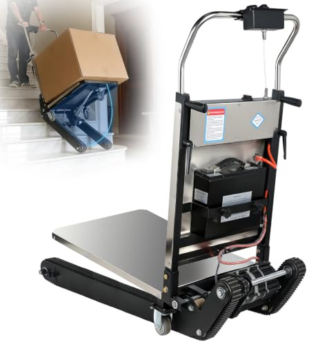 Carretilla eléctrica de 1200W para subir escaleras con cadenas mejoradas y estante ajustables en altura, batería de litio para subir escaleras hasta 400 kg con cuerda de seguridad, carretilla de carga