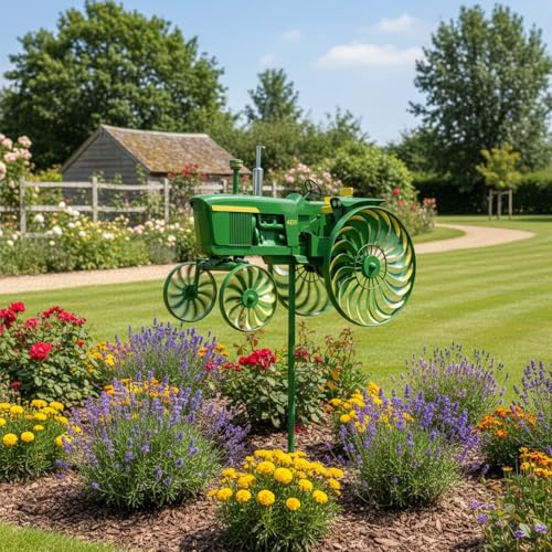 WMFASBAG Tractor Wind Spinner for Outside, Metal Garden Spinner with Rotating Wheels Tractor Wind Sculpture Decorative Windmill for Yard and Garden Farmhouse Decor Gift for Family Or Friends