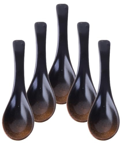 STOBAZA Cuchara Sopera Grande de Cerámica Negra, Juego de 5 Piezas Multiuso y Apta para Uso Alimentario, Adecuado para Catering y Comidas Familiares