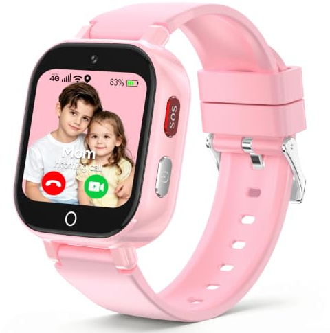 Montre Connectée Enfant IP68 Étanche, 4G Appel Vidéo, GPS, SOS, Chat Vocal | Mode École Podomètre Réveil Chronomètre - Montre Telephone pour Garçons et Filles de 4 à 12 Ans Cadeau, Rose