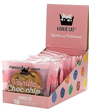 Kookie Cat Vanilla Choc Chip Galletas Veganas Envueltas Individualmente, Sin Gluten, Sin Soja, Bio y Orgánicas, Anacardos y Avena-Paquete Múltiple de 12 x 50 g