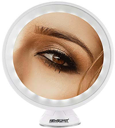 NEWSUMIT creative products Espejo de Maquillaje Aumento 10X - giratiorio 360º- con Luces LED – Dimmer Tactil - Portátil, Espejo Cosmético con Ventosa de Bloqueo, para Casa, Baño, Ducha, Viaje, etc.