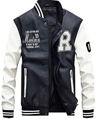 FTCayanz Giacca Uomo Pelle Motociclista Giubbotto Baseball Bomber Jacket Giacche College Felpa Sportivo Bianco XXL