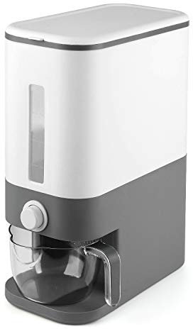 10KG Rice Dispenser, Large Sealed Grain Container Storage with Lid Measuring Cylinder Moisture Proof Household Cereal Dispenser Bucket for Kitchen Soybean Corn (Grey)