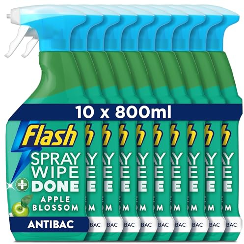 Flash Spray.Wipe.Done Kitchen Cleaner Spray, 8 Litres (800 ml x 10), Surface Cleaner & Grease Remover, Apple Blossom