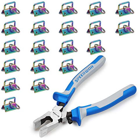 SPEEDWOX Juego de 20 alicates para llaves de arco iris de 2,5 cm con juego de alicates para llavero, 20,3 cm de vidrio con puntas de goma, hardware con llavero para llavero de pulsera