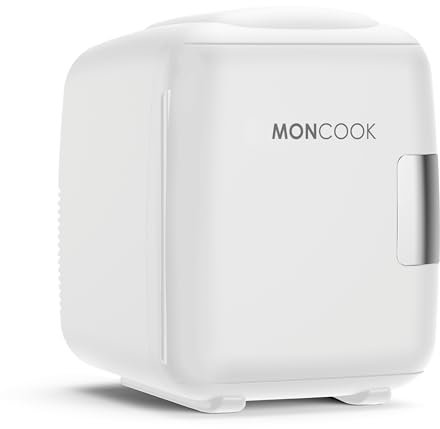 MONCOOK Mini Fridge For Bedrooms - Small, Portable & Quiet Mini Fridges For Skincare, Medicine, Food & Drinks - Cooling & Warming Function - Perfect For Home, Office, Car Or Travel - 14L - White Mono