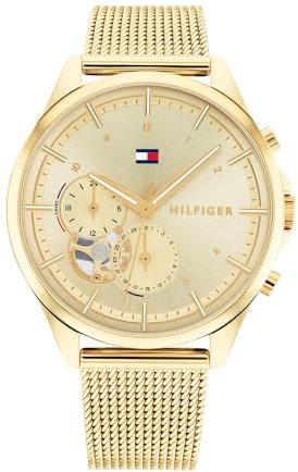 Tommy Hilfiger Multi Zifferblatt Quarz Uhr für Damen mit Goldfarben Edelstahl-Mesh-Gliederarmband - 1782417