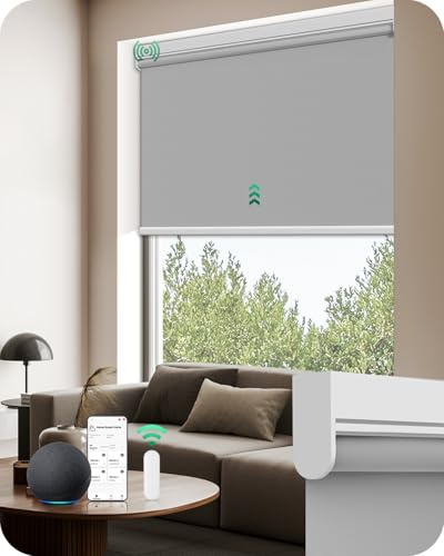 Allesin Motorized Roller Blinds with Remote Control for Windows, Blackout Automatic Smart Shades,Dry Battery Powered Electric Blind (Gray 35 W x 72 H)