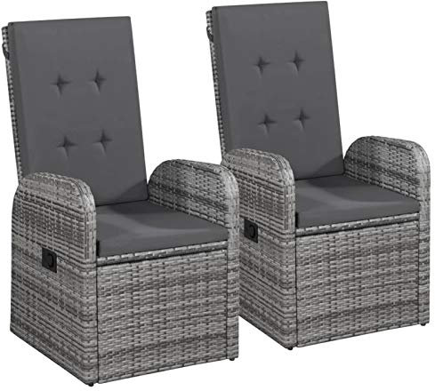 Chenshu Garten-Liegestühle 2 STK. mit Auflagen, Gartenmöbel, Balkonstühle, Chair Outdoor, Hochlehner, Balkonmöbel, Essstühle, Balkon Stuhl, Bistrostuhl, Poly Rattan Grau