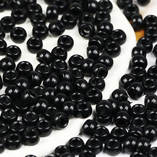 VOOMOLOVE 1000 schwarze Pony-Perlen, Armbandperlen, Perlen für Haarzöpfe, Perlen zum Basteln, Kunststoffperlen, Haarperlen für Zöpfe, 6 x 9 mm (schwarz)