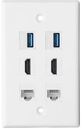 6-portars HDMI Vägguttag med USB3.0, CAT6, Lödfri Ethernet-väggplatta för Väggmonterade HDTV-apparater, Strömmande Videospelare, Projektorer, Kompatibel med Cat5, Cat5e och Cat6