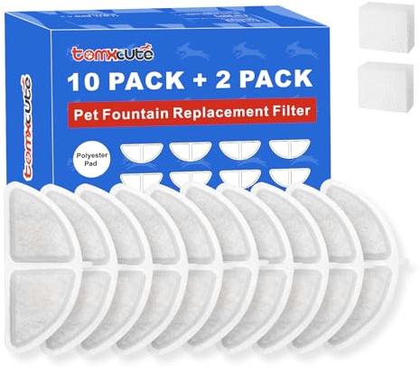TOMXCUTE Ersatzfilter für Katzenbrunnen P9, 10 Filter + 2 Schwämme | Passend für den TOMXCUTE P9 Katzenbrunnen mit 5000mAh Akku: 10 Filter und 2 Vorfilterschwämme für den Austausch