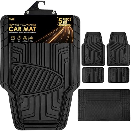 Nyxi 5 Piece Heavy Duty Rubber Car Mat Boot Mat (Front + Rear + Boot Mat 120cm X 80cm) Universal Non-Slip Deep Dish Heavy Duty for Cars SUV Truck and VAN, Water Proof, All Weather
