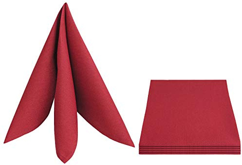 DecoHomeTextil Leinen Optik Servietten 4er-Set Eckig 50 x 50 cm Dunkelrot Abwaschbar Wasserabweisend Fleckschutz Pflegeleicht mit Saumrand
