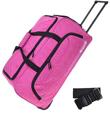 Spear Trolley Reisetasche groß XXL Koffer 85 Liter, 68 cm Tasche Schultergurt Reisegepäck Rolltasche Damen Herren Gepäck Reise Trolly 910 + Koffergurt (Magenta Pink (Rosa Violett))