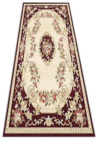 Siunwdiy Teppichläufer Meterware Rot Und Beige Orientteppich Küchenläufer Teppich Läufer Flur Creme Waschbar Lang rutschfest Korridor Wohnzimmer Schlafzimmer, Anpassbare Größe,Beige,60x110cm