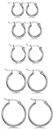 JeweBella 5 Paires Petite Boucles d'Oreilles Créoles pour Femmes Enfant Filles Acier Chirurgical Hypoallergéniques Boucles d'Oreilles Créoles Sleeper Cartilage Petite Créoles Argent