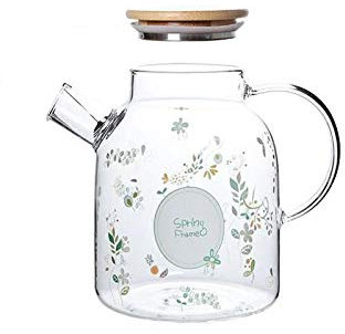 LUCBEI Carafe d'eau Borosilicate Glass Carafe avec Couvercle et poignée Pichet en Verre résistant à la Chaleur for Juice à thé Chaud Eau glacée Boisson Carafes (Size : 1L, Color : A)