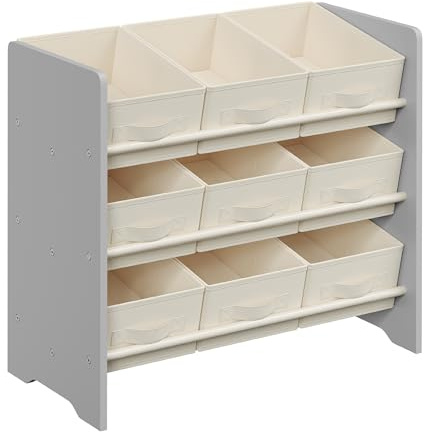 SONGMICS Leksakshylla för barn, bokhylla för barn, 9 förvaringslådor i non-woven tyg, för barnrum, rymlig, 29,5 x 62,5 x 60 cm, Dove Grey GKR033G10