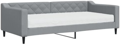 vidaXL Tagesbett, Schlafsofa mit Matratze, Bettsofa Gästebett mit Lattenrost, Sofa Bett für Schlafzimmer Wohnzimmer, Hellgrau 90x200 cm Stoff