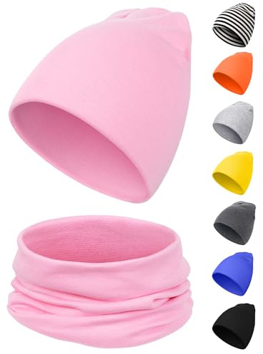 Kiiwah Mössa och halsduk Barn Stickat Vinter Varm Punkt Beanie Mössor Baby Scarf, Rosa, one size