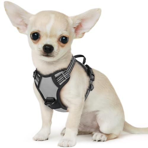 Eagloo Hundegeschirr Kleine Hunde, Anti Zug Hundegeschirr mit Reflexstreifen und Kontrolle, Verstellbar, Einstellbar und Langlebige Brustgeschirr Hund, Geeignet zum Gehen und Joggen, Grau, XS