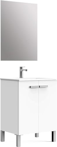 Baikal Mueble de Baño Neo, Dos Puertas, Mueble con Patas. Varios Acabados y Medidas. Melamina 16mm. Mueble MONTADO. 2 Puertas con Espejo 60 cm Blanco Mate