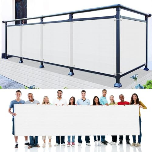 GAIFNAG Balkonumrandung Ohne Bohren 60 x 950 cm Balkonsichtschutz mit Ösen, Kunststoff Balkonverkleidung HDPE 220G/M², Wind- Und Uv-Schutz für Balkon Garten im Freien, Weiß