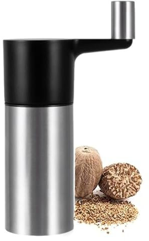 TAMUME Molinillo Manual de Nuez Moscada de Acero Inoxidable con Mango, Molinillo Nueces Negro y Recogedor de Especias