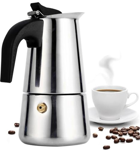 GEEZY 2 Cup Espresso Pot Italian Coffee Shot Maker Moka Pot Cooker Gas Electric Ceramic Stovetop Stainless Steel Portable Silver 100ml