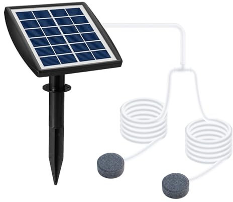 Solar Teichbelüfter mit 2200mAh Akku, 2W Solar Sauerstoffpumpe mit Sauerstoffrohr und Luftblasenstein, 48 l/h Solar Luftpumpe Aquarium Oxygenator Solar Belüfter für Teich Pool Fischteich Gartenteiche