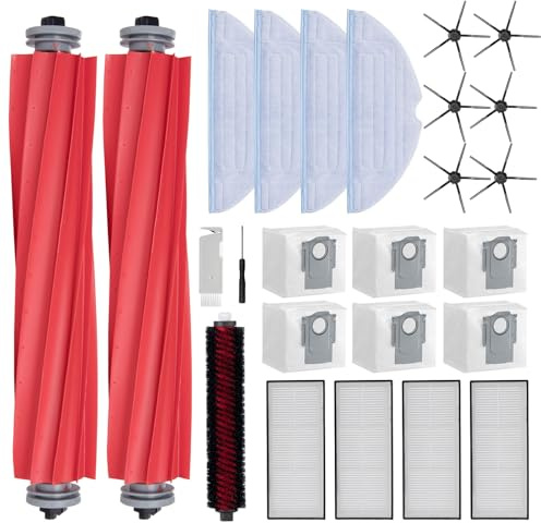 Rrochio Saugroboter Zubehör für roborock S7 Max Ultra, Ersatzteile für roborock S7 MaxV Ultra, S7 Pro Ultra mit 2 Hauptbürsten, 4 Filter, 4 Wischtücher, 6 Staubbeutel, 6 Seitenbürsten 1 Wartungsbürste