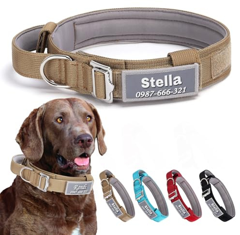 Personalisierte Hundehalsbänder mit Namen und Telefonnummer, benutzerdefiniertes Hundehalsband mit Griff, verstellbares Trainingshalsband, taktisches Halsband, Premium-Nylon, leichtes Hundehalsband