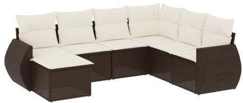 vidaXL Garten Sofagarnitur mit Kissen 7-TLG., Gartenmöbel Gartengarnitur, Sitzgruppe Sitzgarnitur, Lounge Sofa Garnitur Terrasse, Braun Poly Rattan
